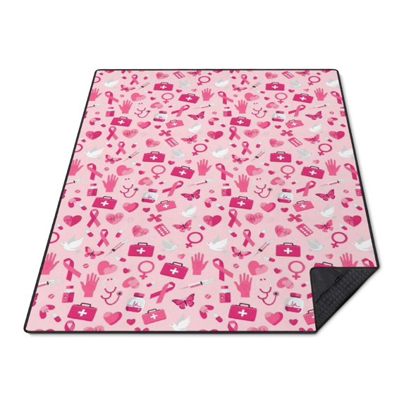 Breast Cancer Ribbon Medical Icon Waterproof Picnic Blanket, 3-Layer ...