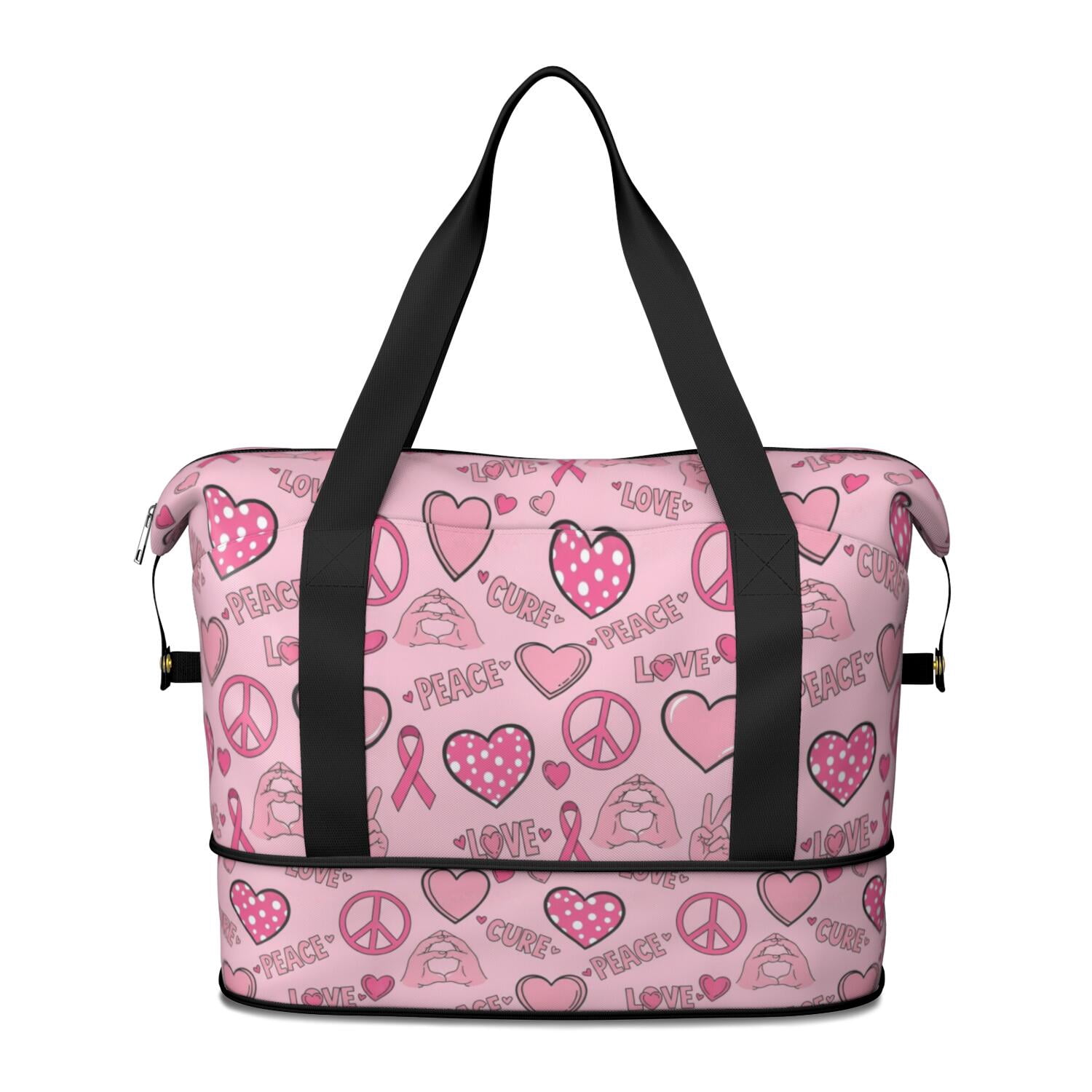 Workplace Cancer Breast Cancer Ribbon Peace Heart Expandable Travel Tote Bag, Work ...