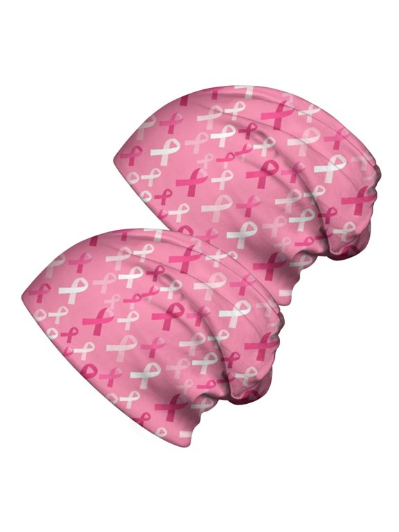 Breast Cancer Ribbon Pink Pink Pattern 2 Pack Slouchy Beanie Hat, Outdoor Running Hat with Stretchy Fabric & Soft Texture, Heat Retaining Gifts for Daily Home Outdoor