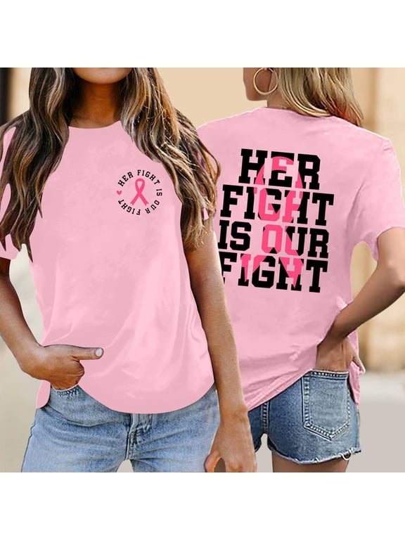 Cancer Ribbon Pink T Shirts for Women Casual Summer Tops Basic Y2K Short Sleeve Crewneck Tees