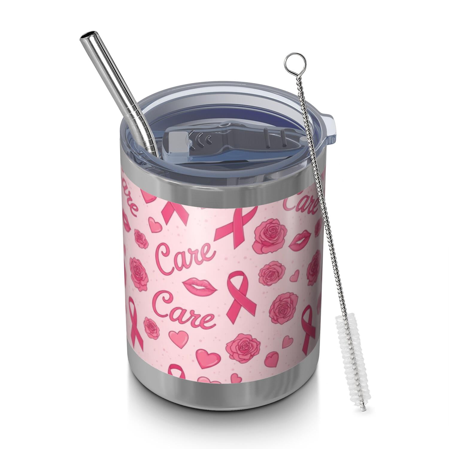 Breast Cancer Ribbon Rose Heart Word Wide Mouth Tumbler 1 Pack, Vacuum ...
