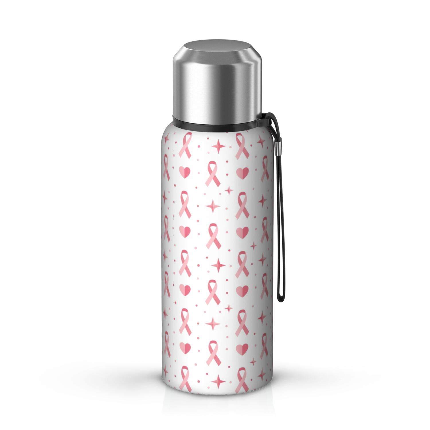 Breast Cancer Ribbon Star Heart Insulated Coffee Thermos, Vacuum ...