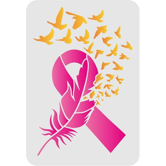 Breast Cancer Ribbon Stencil 11.7x8.3 inch Feather Stencil Plastic Awareness Ribbon Template Reusable Breast Cancer Ribbon Feather Dove Pattern Stencil for Breast Cancer Event Painting White