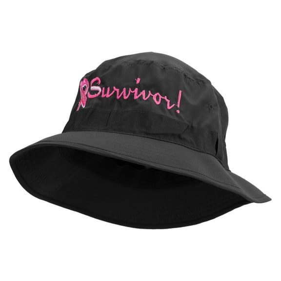 Breast Cancer Ribbon Survivor Embroidered Big Size Water Repellent Microfiber Golfer Hat - Black 2XL-3XL