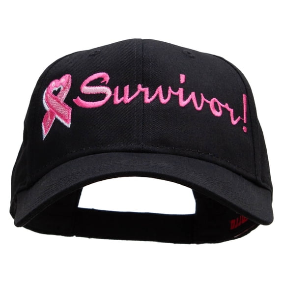 Breast Cancer Ribbon Survivor Embroidery Cap - Black OSFM
