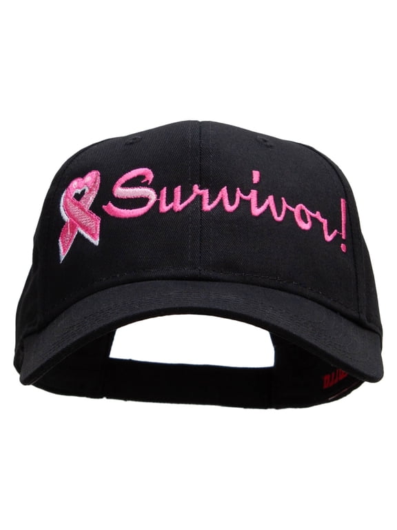 Breast Cancer Ribbon Survivor Embroidery Cap - Black OSFM