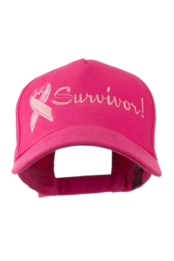 Breast Cancer Ribbon Survivor Embroidery Cap - Hot Pink OSFM