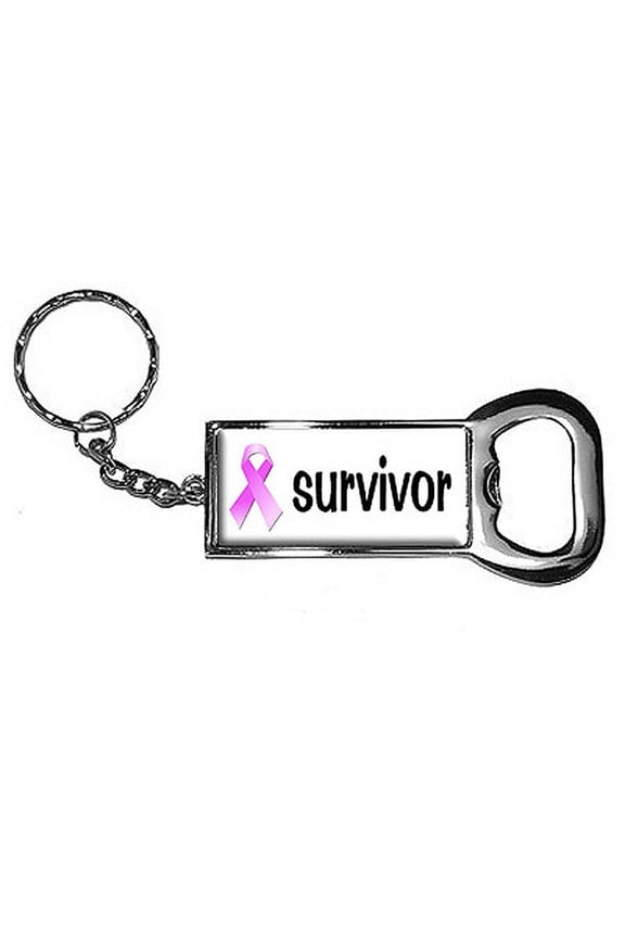 Breast Cancer Ribbon Survivor Keychain Key Chain Ring Bottle Bottlecap Opener
