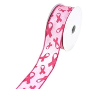 Breast Cancer Awareness Symbols Wired Ribbon, 1-1/2-inch, 10-yard, Pink