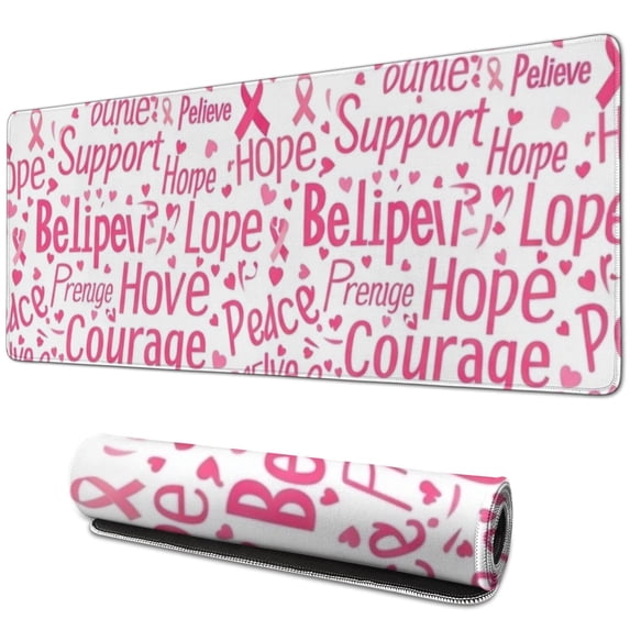 Breast Cancer Ribbon Word Extended Large Mouse Pad, Desk Protector Mat ...