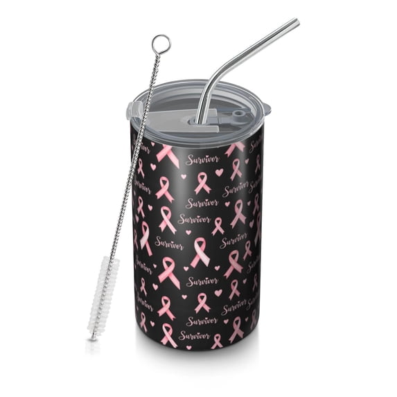 Breast Cancer Ribbon Word Heart Coffee Tumbler, Vacuum Insulated Vacuum ...