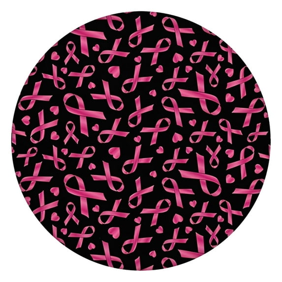 Breast Cancer Round Fitted Tablecloth with Elastic Edge,Dining Table Cover Waterproof,Outdoor Round Tablecloth for Camping,Dining,Indoor and Outdoor