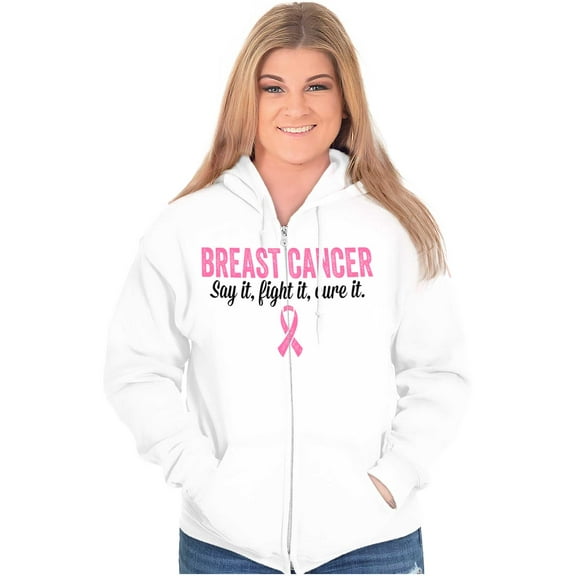 Breast Cancer Say It Fight It Cure It Womens Plus Size Graphic Zipper Hoodie Brisco Brands 2X