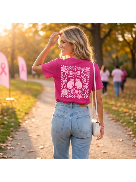 Breast Cancer Shirt Women Breast Cancer Awareness Crew Neck Pink Ribbon Short Sleeve T-Shirt Cancer Survivor Breast Cancer Awareness Gifts