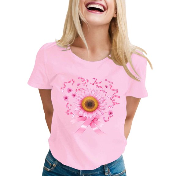 Cancer Shirt Women Cancer Awareness in October We Wear Pink Shirt Pink Ribbon Hope T Shirt Inspirational Fight Boxing Tee Top (Pink, XXL)