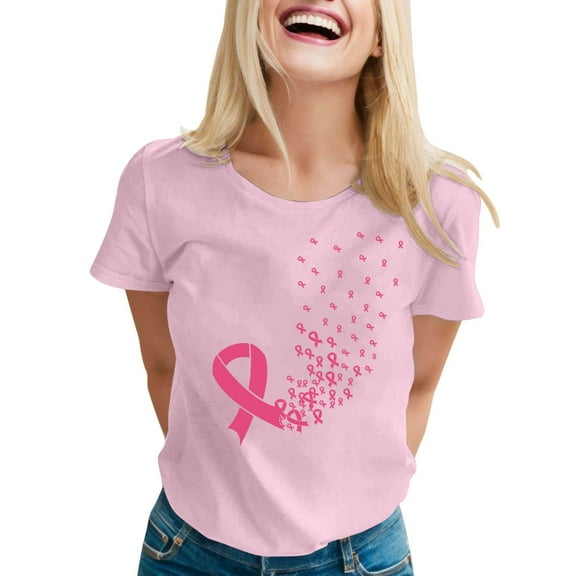 Cancer Shirt Women Cancer Awareness Pink Ribbon Cancer Support Tshirts Cancer Gifts Pink Short Sleeve Tops (Pink, XXL)