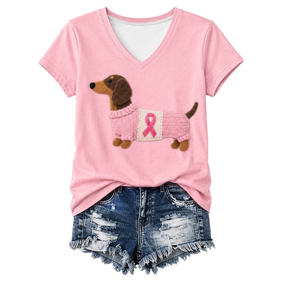 Cancer Shirt Women Cancer Awareness Pink Ribbon T-Shirt Cancer Survivor V-Neck Tops