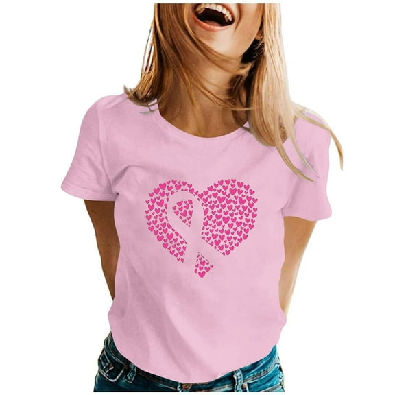 Cancer Shirt Women Cancer Awareness Support Admire Honor Cancer Awareness T-Shirt Novelty Graphic Short Sleeve Tops (Pink, S)