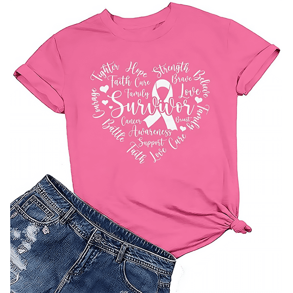 Breast Cancer Shirt Women Pink Ribbon Breast Cancer Awareness Rainbow T-Shirts Cancer Care Short Sleeve Tee Top