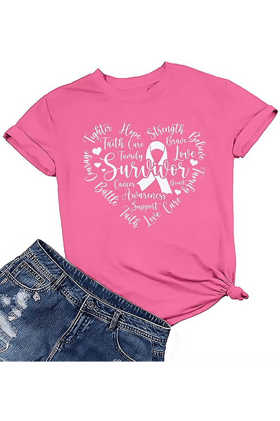 Breast Cancer Shirt Women Pink Ribbon Breast Cancer Awareness Rainbow T-Shirts Cancer Care Short Sleeve Tee Top