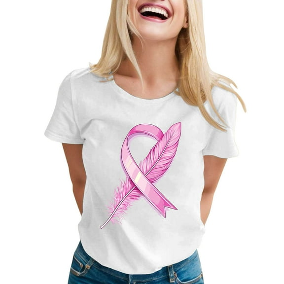 Breast Cancer Shirt Women Pink Ribbon Breast Cancer Awareness Shirts Breast Cancer Survivor We Fight Together Warrior Short Sleeve Tee Top (White, M)