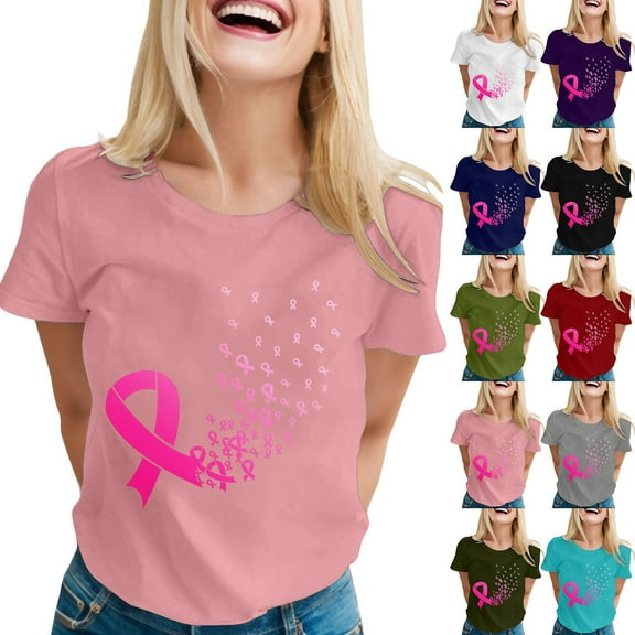 Cancer Shirt Women Pink Ribbon Shirts Cancer Awareness Tee Cancer Survivor Crewneck T-shirts Short Sleeve Tops (Army Green, XL)