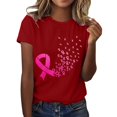 thumbnail image 1 of Cancer Shirt Women Pink Ribbon Shirts Cancer Awareness Tee Cancer Survivor Crewneck T-shirts Short Sleeve Tops (Red, L), 1 of 6