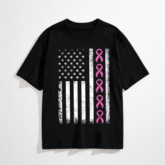 Breast Cancer Shirts American Flag Breast Cancer Awareness T-Shirt