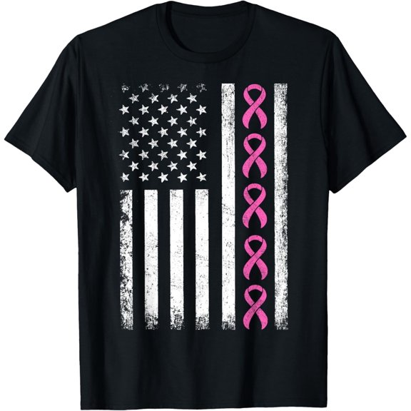 Breast Cancer Shirts American Flag Breast Cancer Awareness T-Shirt