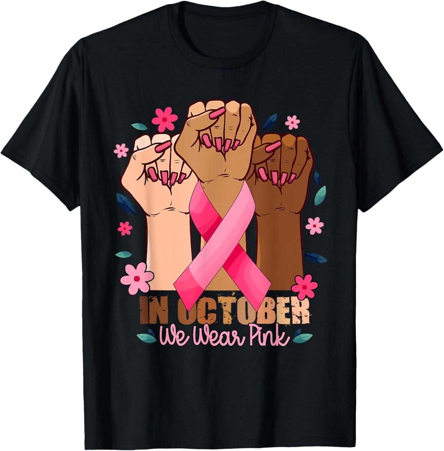 Women's Breast Cancer Awareness T-Shirt - Pink Ribbon Support Tee (October Cancer Shirt)