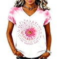 thumbnail image 1 of Breast Cancer Shirts For Women Pink Ribbon V-Neck Breast Cancer Awareness Short Sleeve Tee Cancer Pink Ribbon Floral Gradient Print Tops, 1 of 4