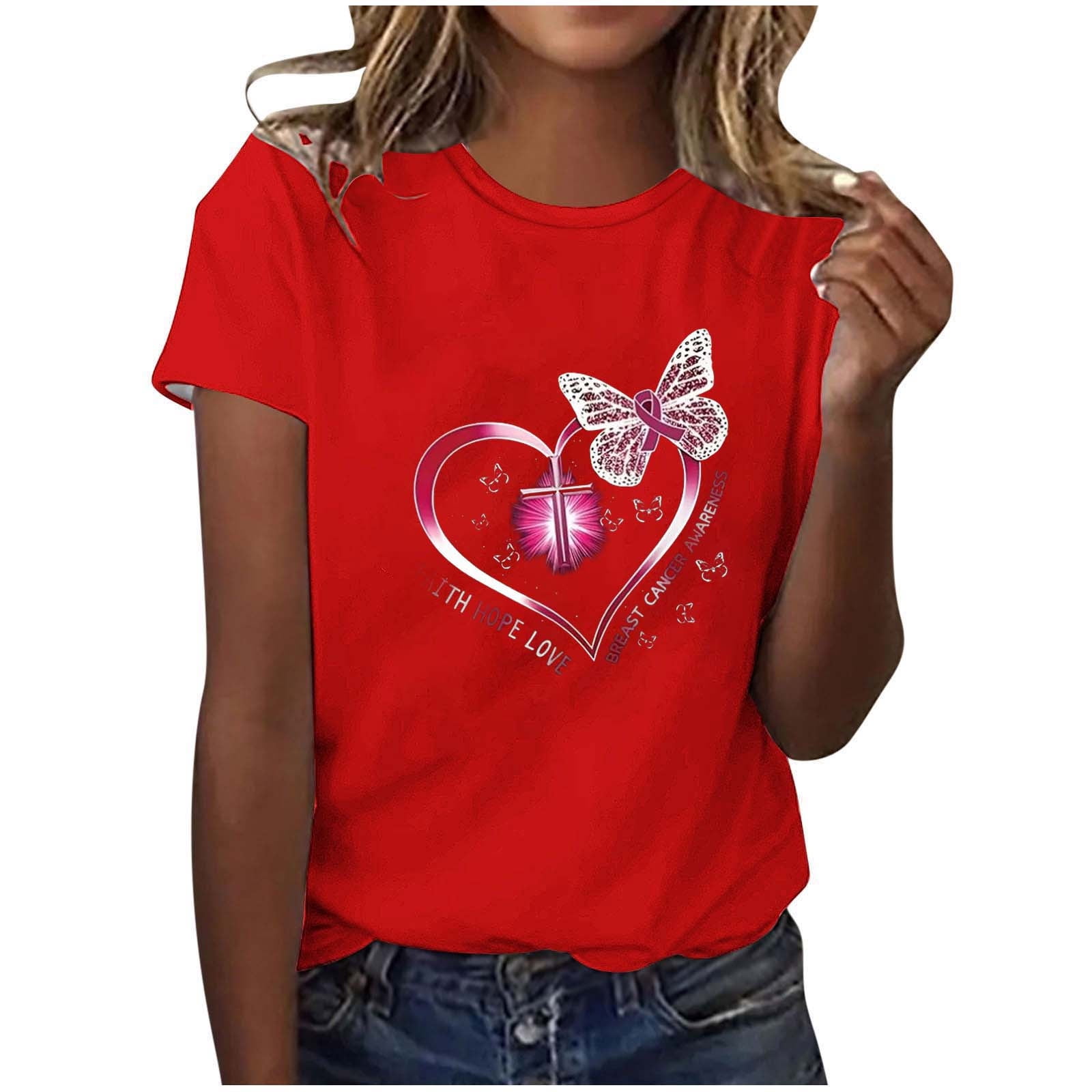 Breast Cancer Awareness Shirt For Women - Pink Ribbon Heart Graphic Tee, Survivor Fighter T-Shirt - View #5