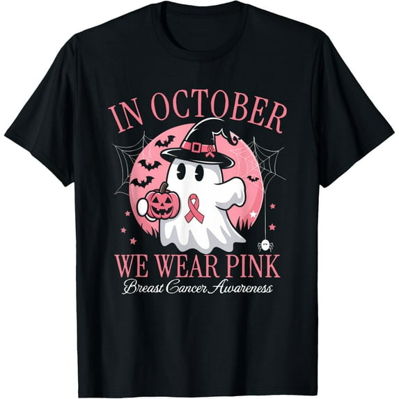 Breast Cancer Shirts Women Halloween In October We Wear Pink T-Shirt