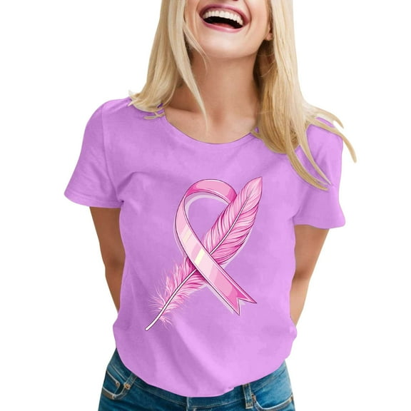 Breast Cancer Shirts Women Pink Ribbon Cure Cancer Awareness T-Shirt Breast Cancer Survivor We Fight Together Warrior Short Sleeve Tee Top (Purple, M)