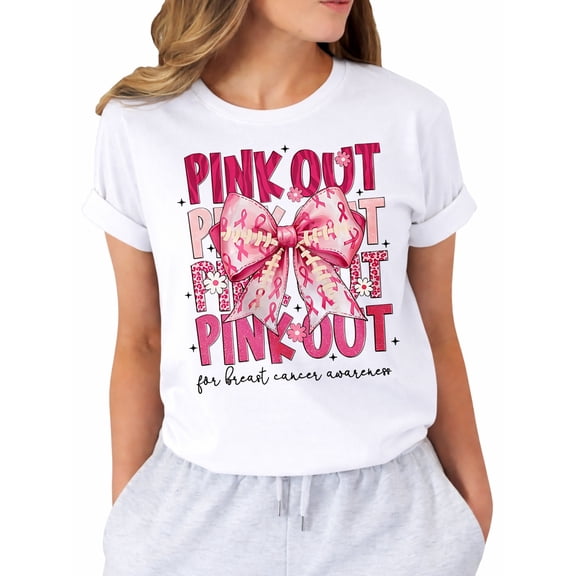 Breast Cancer Shirts for Women Breast Cancer Awareness Tshirt Pink Ribbon Graphic Short Sleeve Tee Tops