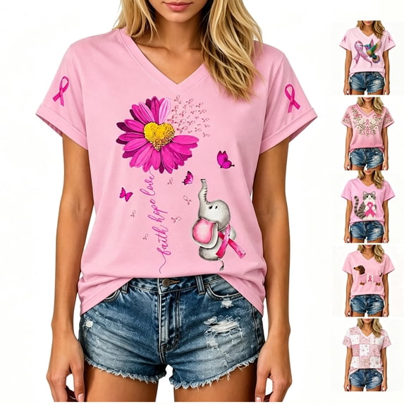 Breast Cancer Shirts for Women Pink Ribbon Breast Cancer Awareness Shirts Cancer Care Gifts Short Sleeve Graphic Tees Top
