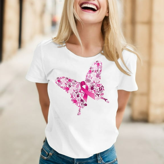 Breast Cancer Shirts for Women Pink Ribbon Breast Cancer Awareness Shirts Cancer Care Gifts Short Sleeve Tee Top