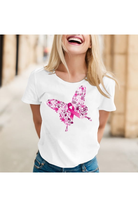 Breast Cancer Shirts for Women Pink Ribbon Breast Cancer Awareness Shirts Cancer Care Gifts Short Sleeve Tee Top