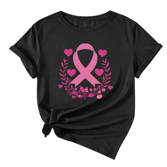 Breast Cancer Shirts for Women Pink Ribbon Love Heart Graphic T Shirts Breast Cancer Awareness Short Sleeve Tops