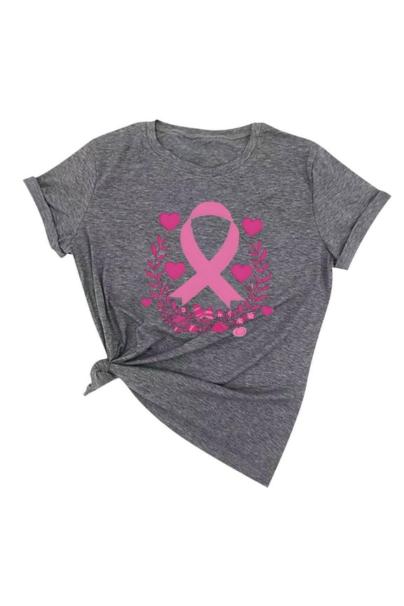 Breast Cancer Shirts for Women Pink Ribbon Love Heart Graphic T Shirts Breast Cancer Awareness Short Sleeve Tops