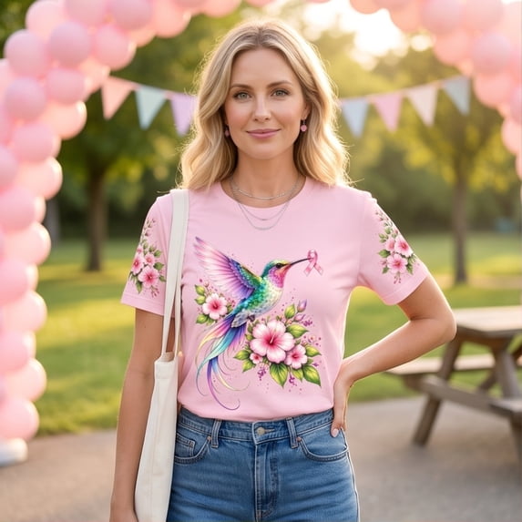 Breast Cancer Shirts for Women Pink Ribbon Pattern Crewneck Short Sleeve Breast Cancer Awareness Tee