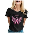 thumbnail image 1 of Cancer Shirts for Women Pink Ribbon Print Short Sleeve Tees Summer Casual Fight Cancer Crew Neck Tops, 1 of 4