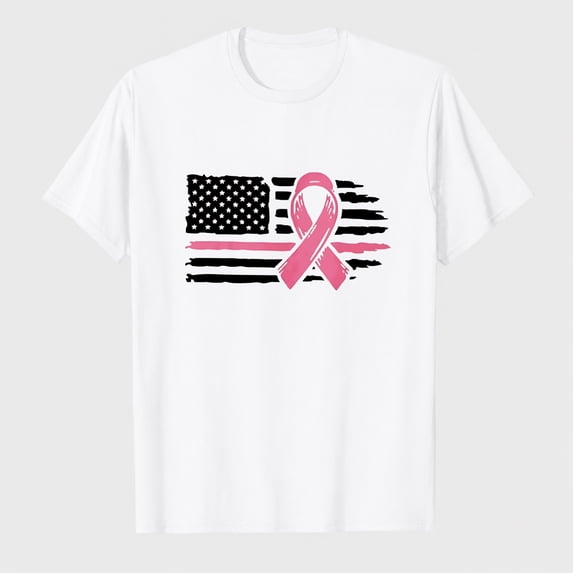 Breast Cancer Shirts for Women Pink Ribbon USA Flag American Flag Tshirt Breast Cancer Awareness Tee