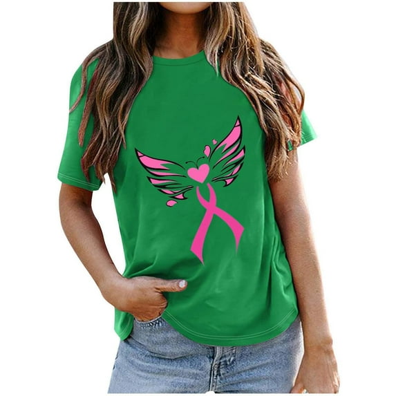 Breast Cancer Shirts for Women Plus Size Short Sleeve Round Neck T Shirts Causal Tees Top
