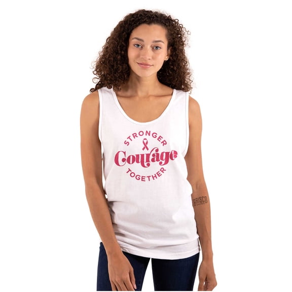 Breast Cancer Stronger & Courage Tank Top Tee Shirt Women Brisco Brands S