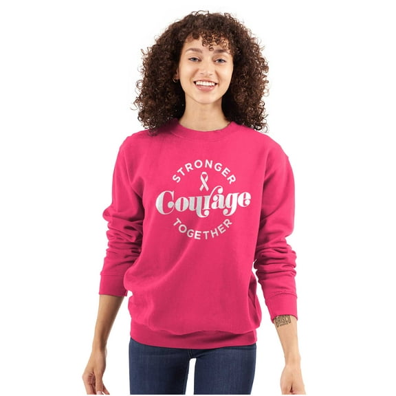 Breast Cancer Stronger & Courage Women Crewneck Sweatshirt Brisco Brands S