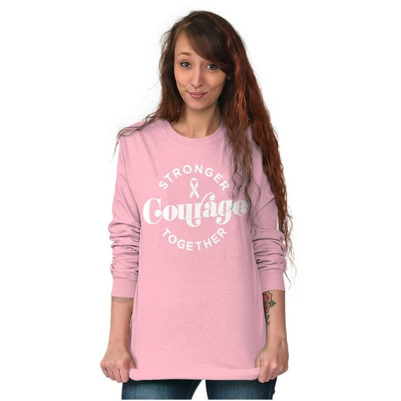 Breast Cancer Stronger & Courage Women's Long Sleeve T Shirt Brisco Brands 3X