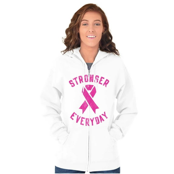 Breast Cancer Stronger Everyday Zip Hoodie Sweatshirt Women Brisco Brands S