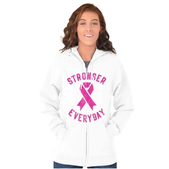 Breast Cancer Stronger Everyday Zip Hoodie Sweatshirt Women Brisco Brands S