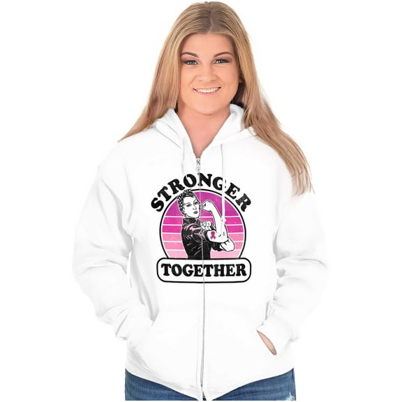 Breast Cancer Stronger Together Zip Hoodie Sweatshirt Women Brisco Brands S